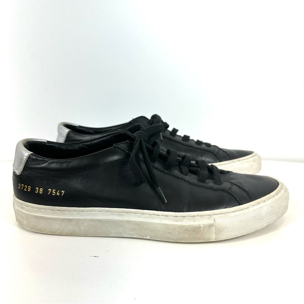 Common Projects Black Leather Low Top Lace Up Sneakers Size 38 US 8